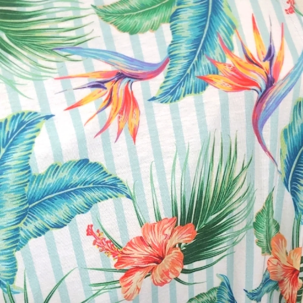 Floral Kimono Cardigan Open Front Hibiscus Bird Of Paradise Print Wrap White
